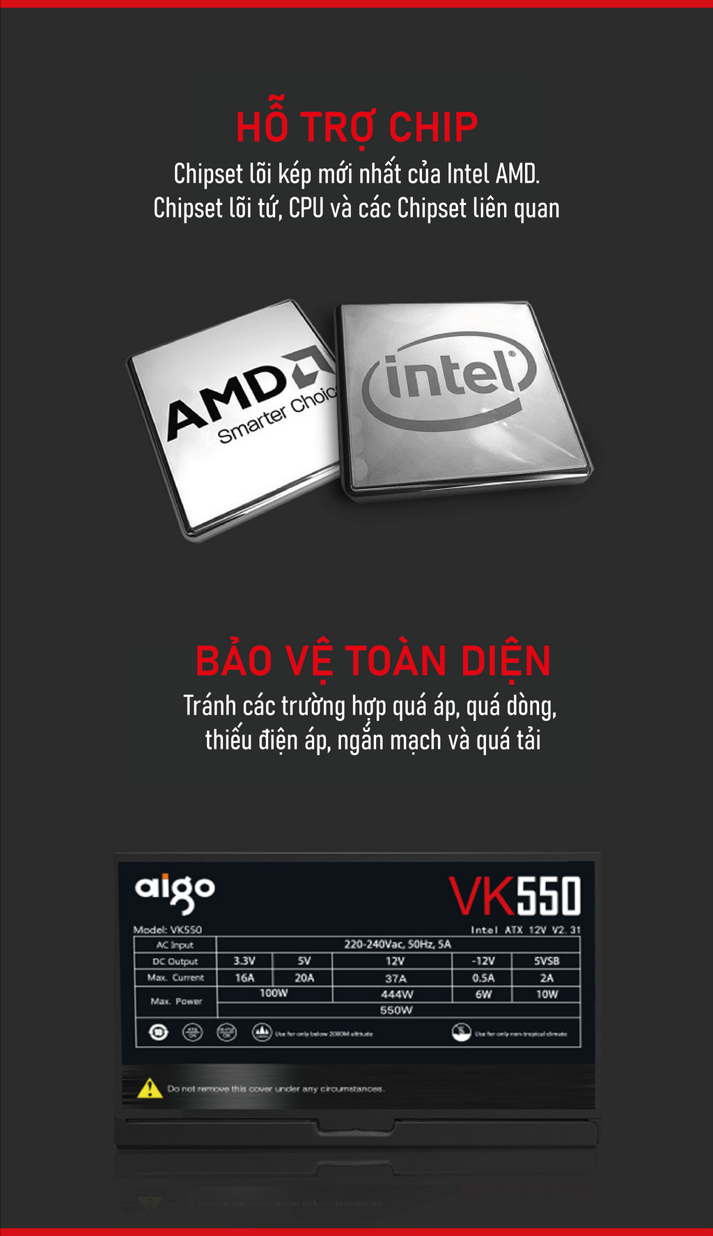 Nguồn máy tính AIGO VK550 - 500W (